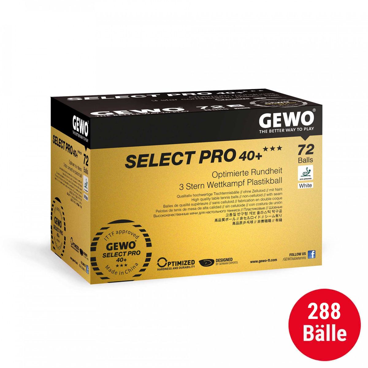 Gewo ボールセット 4箱 セレクトプロ 40+*** (72個入り) 白 (合計288個)